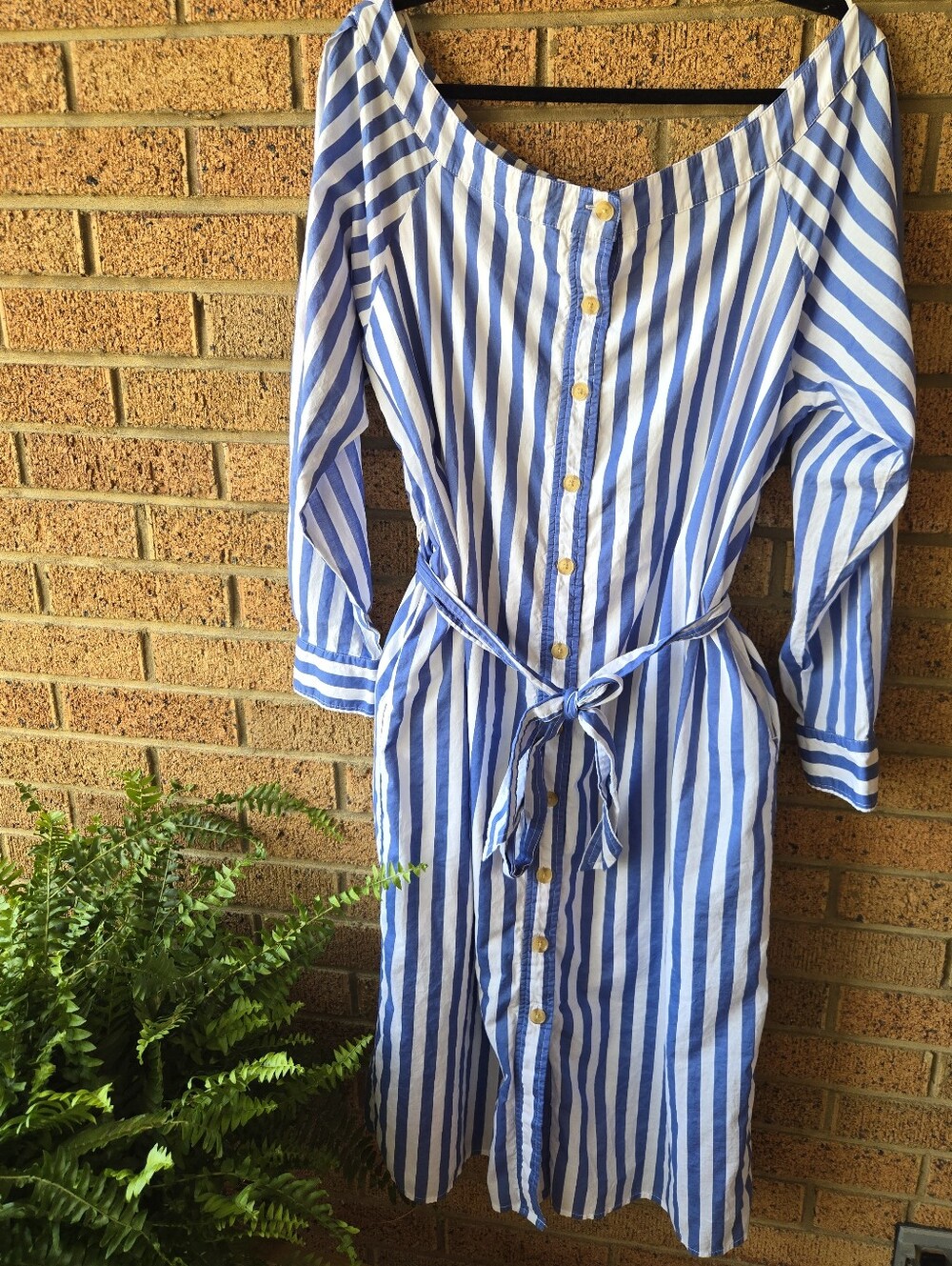 Banana Republic Blue & White Striped Cotton Midi Shirt Dress with Pockets 🌊